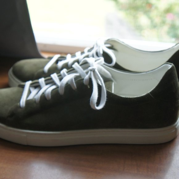Italian Olive Green Suede Sneakers - Picture 4 of 5
